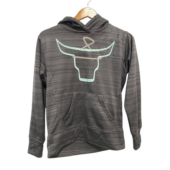 J. America Bull Steer Roping Head Pullover Hoodie Womens S Stripe Gray Polyester - Picture 1 of 7